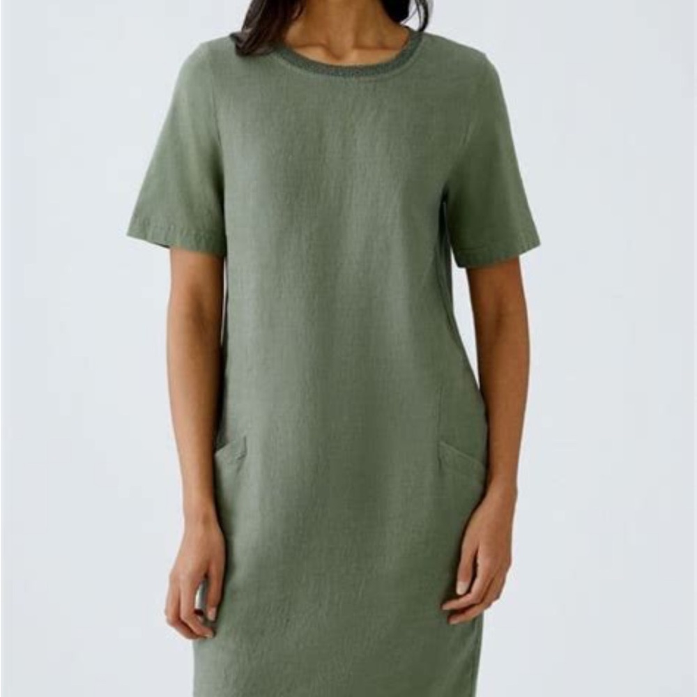 Oui x Linen european dress Olive Green linen cotton blend EUC